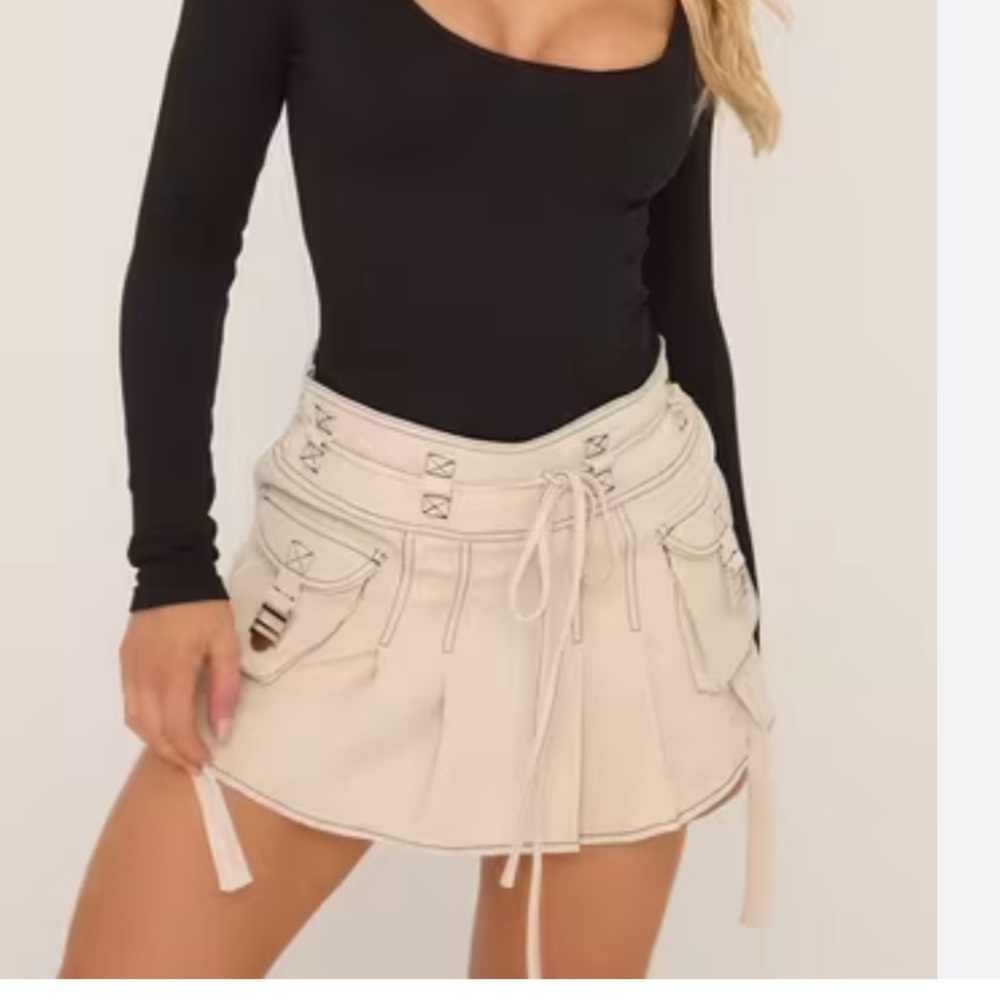 EGO Contrast Stitch Pleated Cargo Mini Skirt